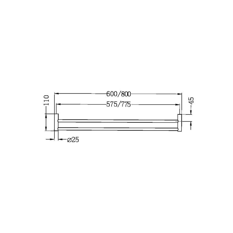 Nero New Mecca Double Towel Rail 600mm - Brushed Gold