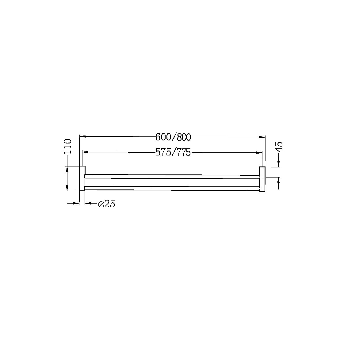 Nero New Mecca Double Towel Rail 800mm - Brushed Nickel - NR2330dBN