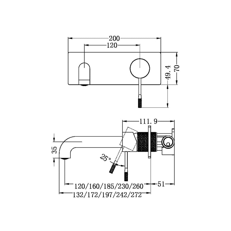 Nero Opal Wall Basin/Bath Mixer 160mm - Graphite