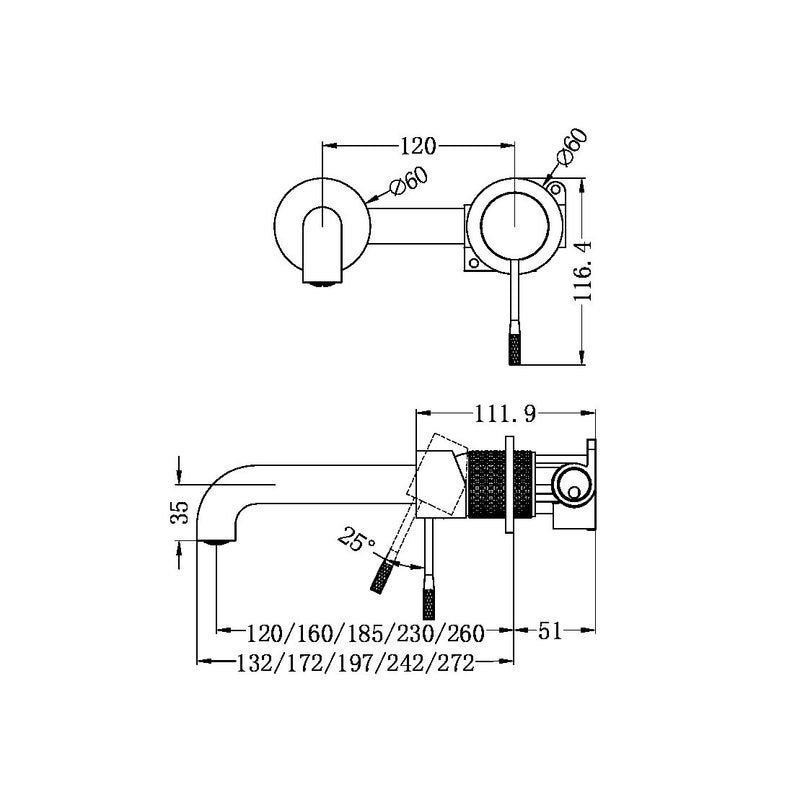 Nero Opal Wall Basin/Bath Mixer Separate Back Plate 260mm - Brushed Bronze