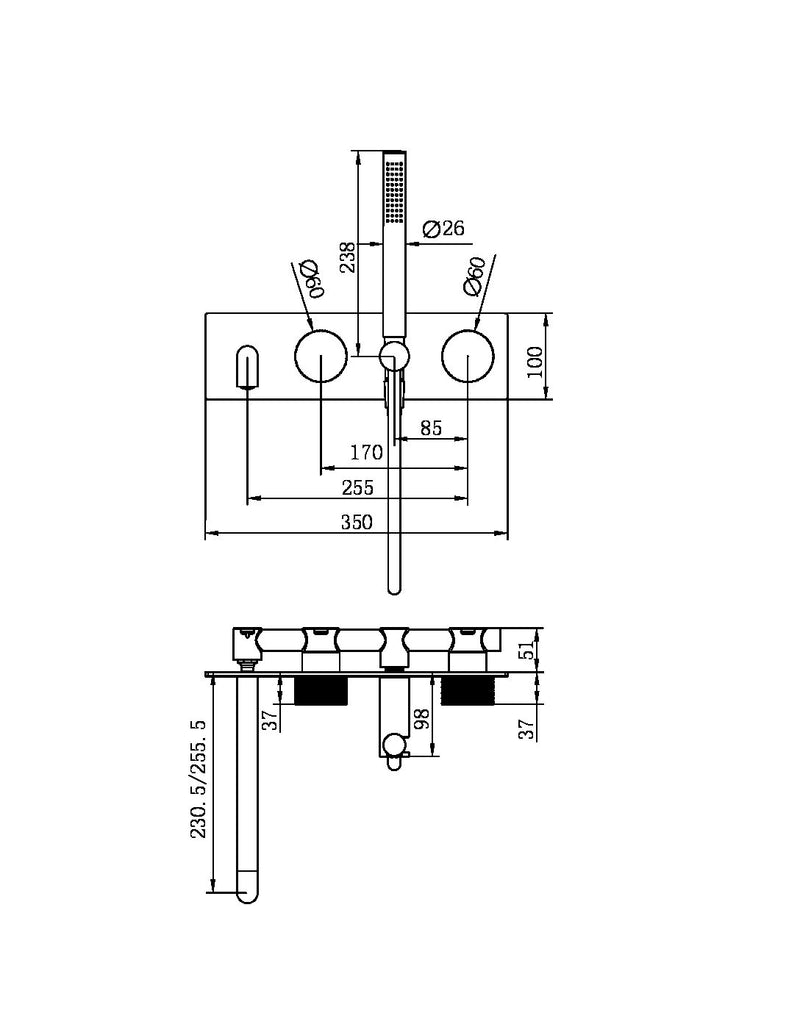 Nero Opal Progressive Shower System With Spout 230mm - Graphite