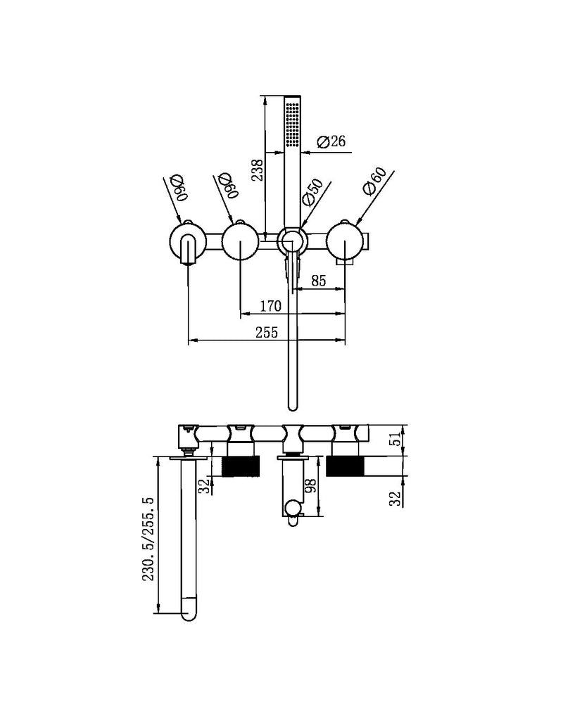 Nero Opal Progressive Shower System Separate Plate With Spout 230mm - Graphite