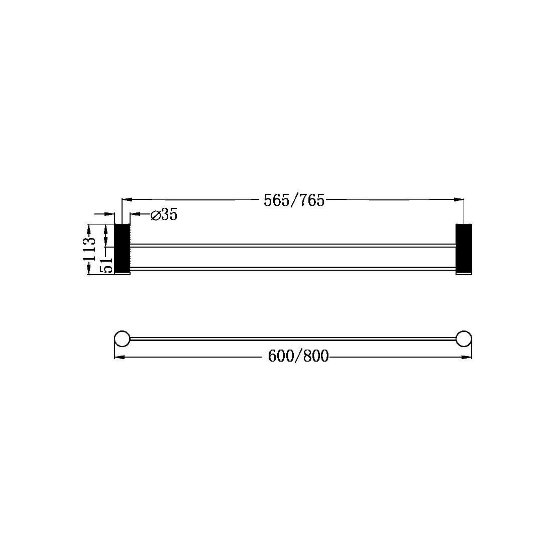 Nero Opal Double Towel Rail 800mm - Graphite - NR2530dGR
