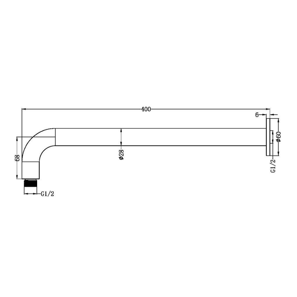 Nero Zen SS316L Round Shower Arm 400mm - Brushed Gold - NR509BG