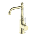 Nero York Basin Mixer With White Porcelain Lever - Aged Brass - NR69210101AB