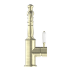 Nero York Basin Mixer With White Porcelain Lever - Aged Brass - NR69210101AB