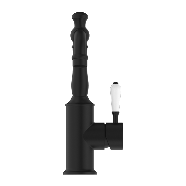Nero York Basin Mixer With White Porcelain Lever - Matte Black - NR69210101MB