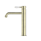 Nero York Straight Tall Basin Mixer With White Porcelain Lever - Aged Brass - NR692101a01AB