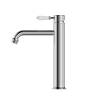Nero York Straight Tall Basin Mixer With White Porcelain Lever - Chrome - NR692101a01CH