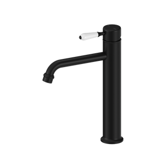 Nero York Straight Tall Basin Mixer With White Porcelain Lever - Matte Black - NR692101a01MB