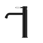 Nero York Straight Tall Basin Mixer With White Porcelain Lever - Matte Black - NR692101a01MB