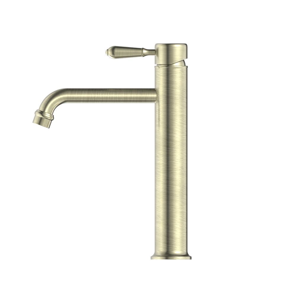 Nero York Straight Tall Basin Mixer With Metal Lever - Aged Brass - NR692101a02AB