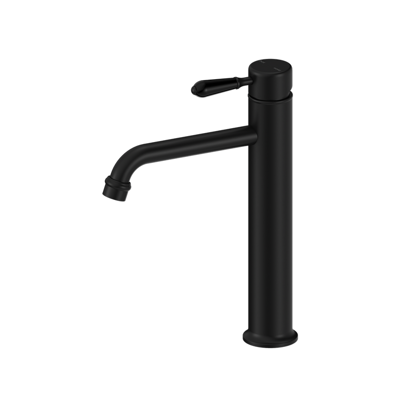Nero York Straight Tall Basin Mixer With Metal Lever - Matte Black