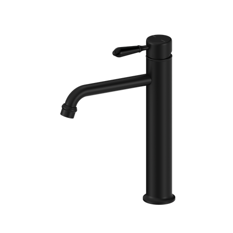 Nero York Straight Tall Basin Mixer With Metal Lever - Matte Black