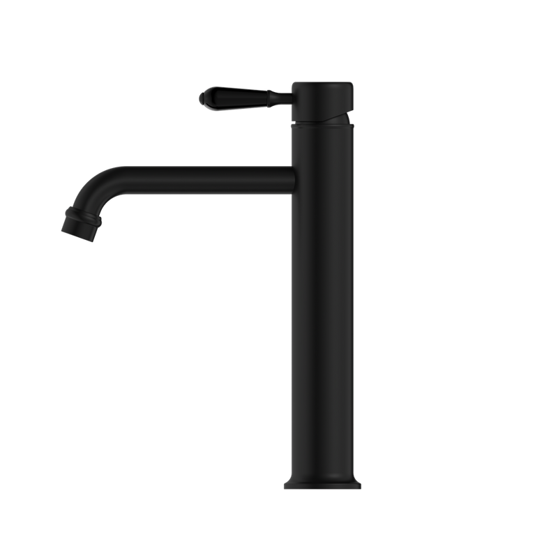 Nero York Straight Tall Basin Mixer With Metal Lever - Matte Black