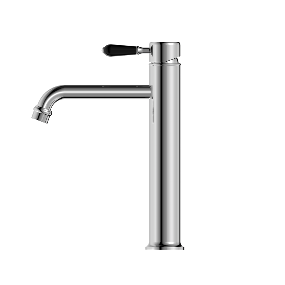 Nero York Straight Tall Basin Mixer With Black Porcelain Lever - Chrome - NR692101a03CH