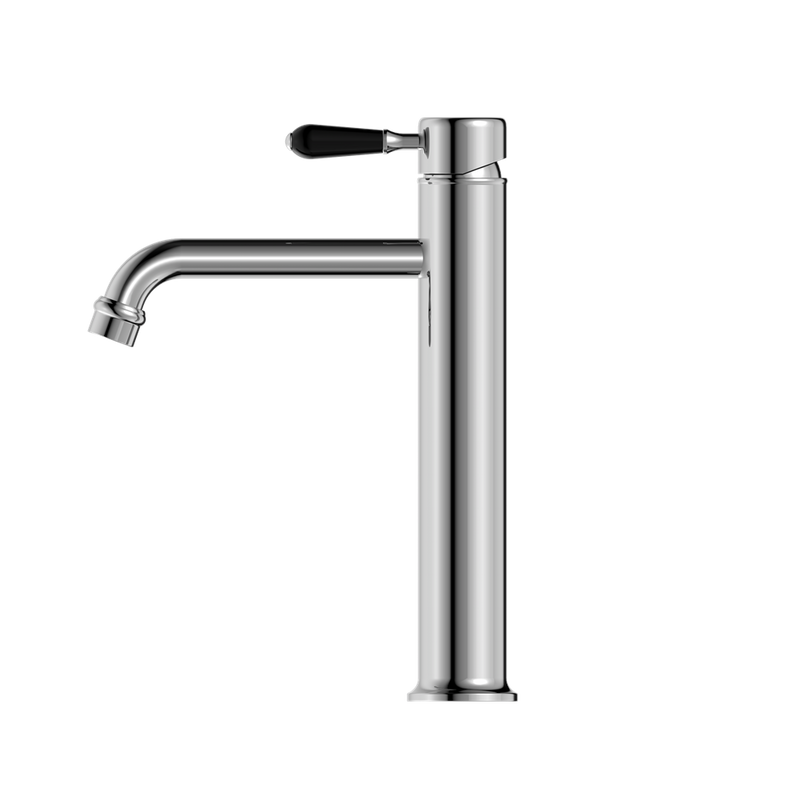 Nero York Straight Tall Basin Mixer With Black Porcelain Lever - Chrome