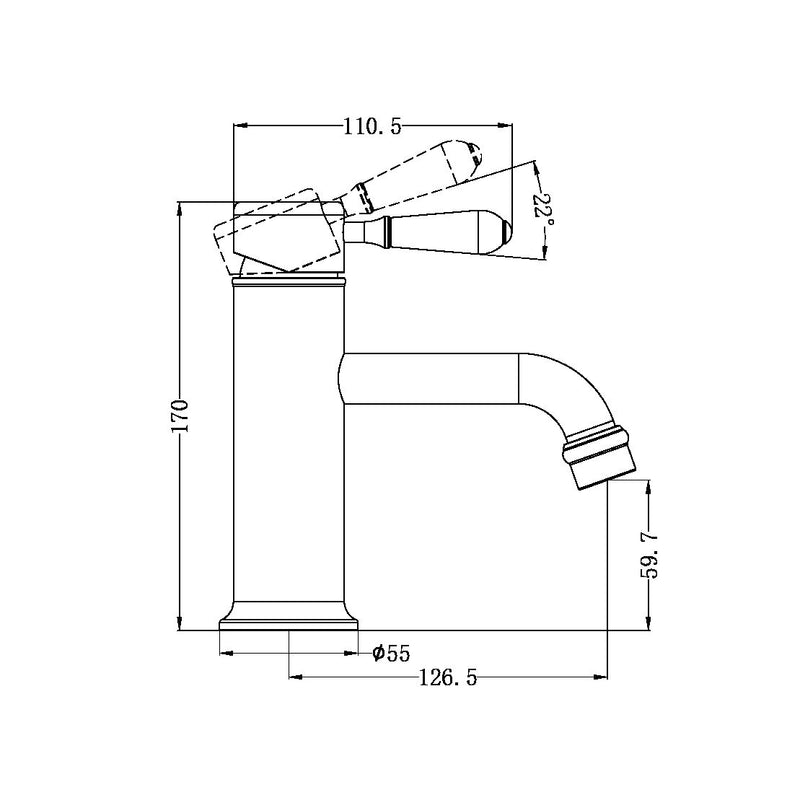 Nero York Straight Basin Mixer With Black Porcelain Lever - Chrome
