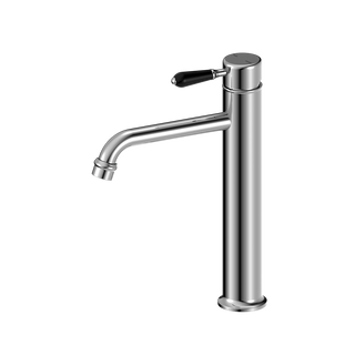 Nero York Straight Tall Basin Mixer With Black Porcelain Lever - Chrome - NR692101a03CH
