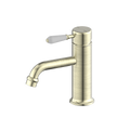 Nero York Straight Basin Mixer With White Porcelain Lever - Aged Brass - NR692101b01AB