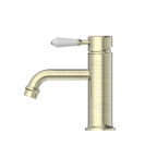 Nero York Straight Basin Mixer With White Porcelain Lever - Aged Brass - NR692101b01AB