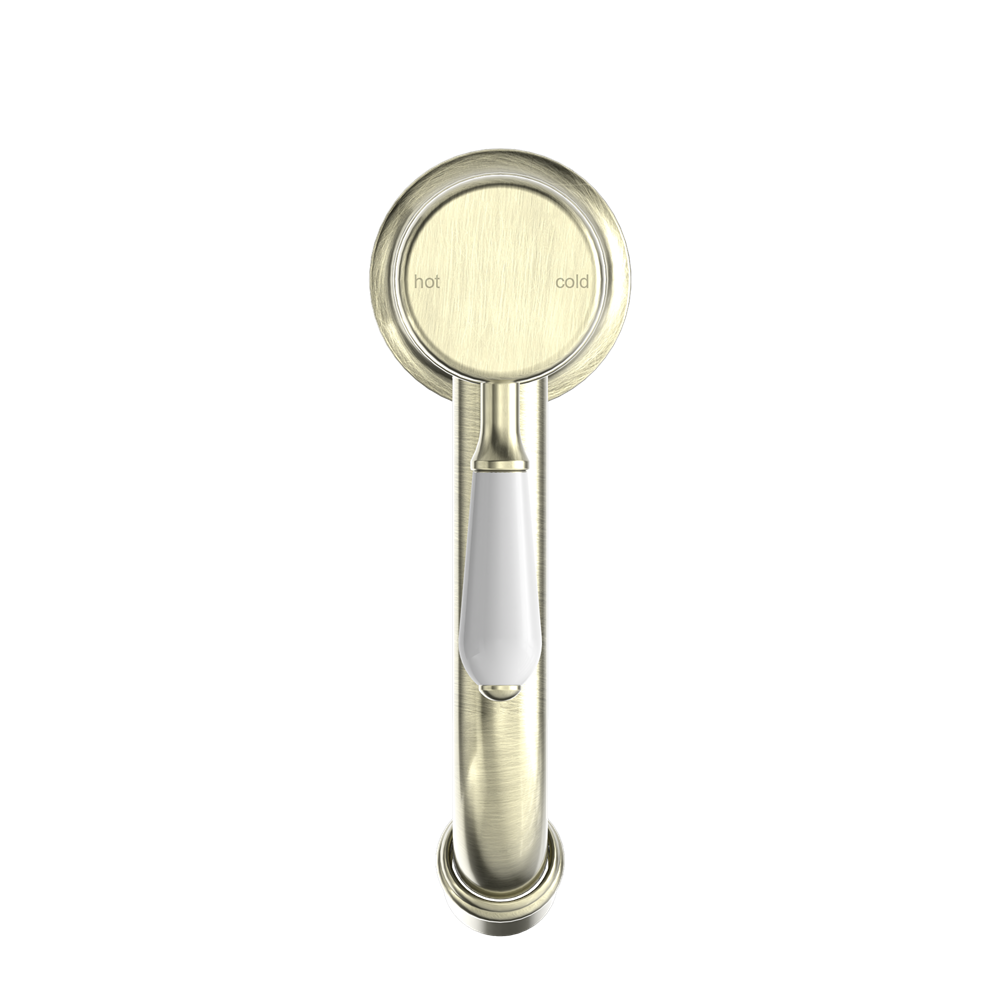 Nero York Straight Basin Mixer With White Porcelain Lever - Aged Brass - NR692101b01AB
