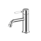 Nero York Straight Basin Mixer With White Porcelain Lever - Chrome - NR692101b01CH