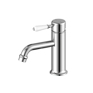 Nero York Straight Basin Mixer With White Porcelain Lever - Chrome - NR692101b01CH