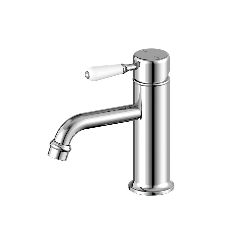 Nero York Straight Basin Mixer With White Porcelain Lever - Chrome - NR692101b01CH
