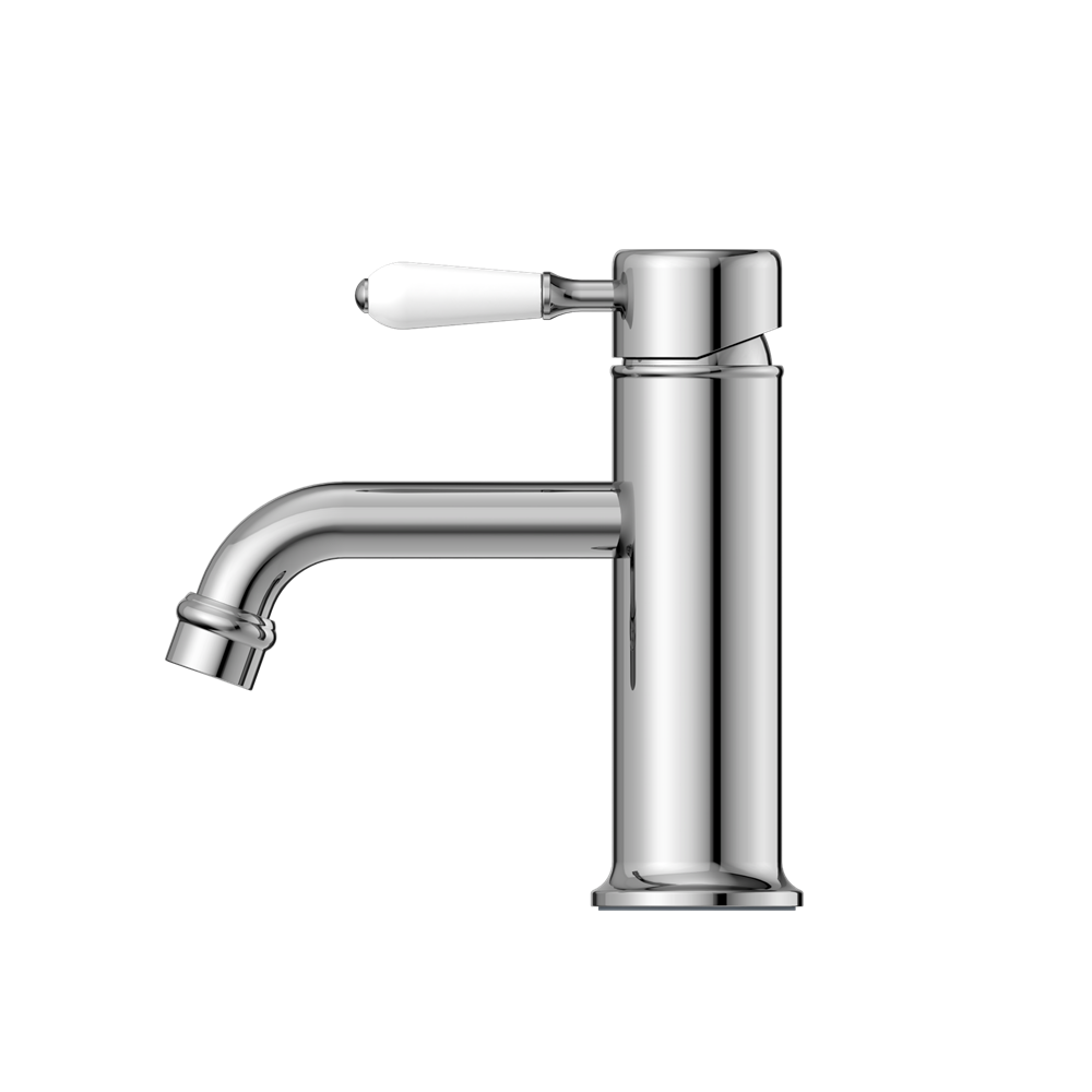 Nero York Straight Basin Mixer With White Porcelain Lever - Chrome - NR692101b01CH