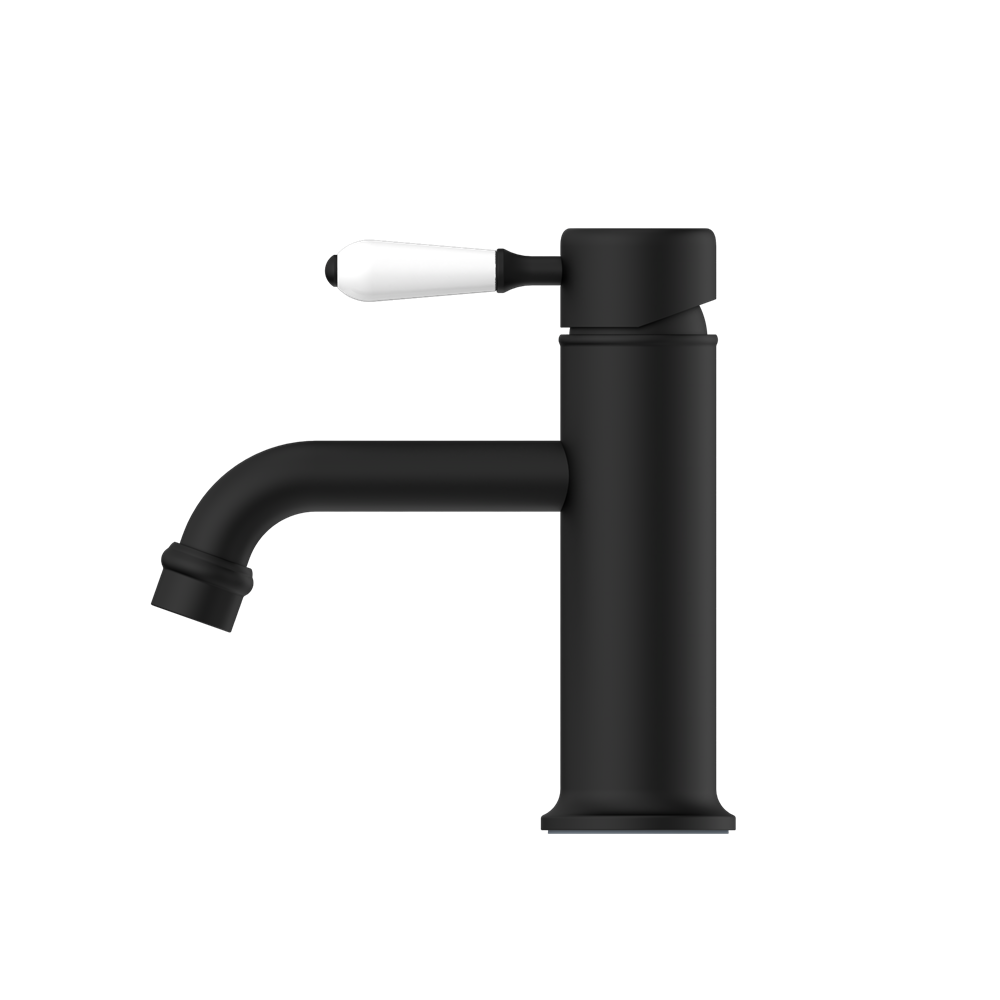 Nero York Straight Basin Mixer With White Porcelain Lever - Matte Black - NR692101b01MB
