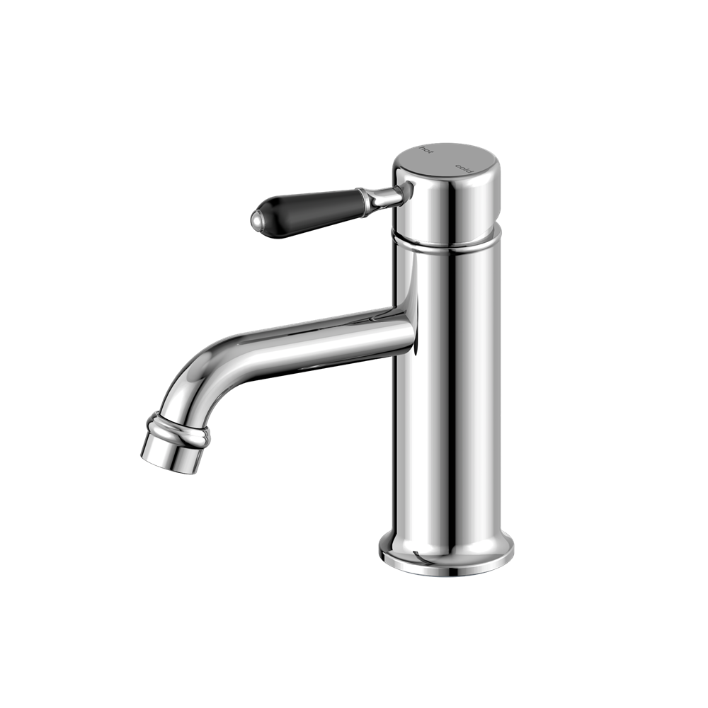 Nero York Straight Basin Mixer With Black Porcelain Lever - Chrome - NR692101b03CH
