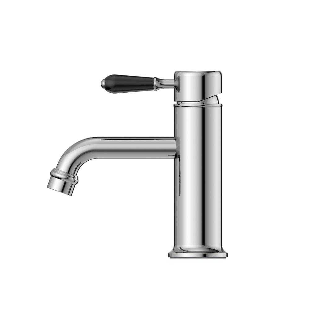 Nero York Straight Basin Mixer With Black Porcelain Lever - Chrome - NR692101b03CH