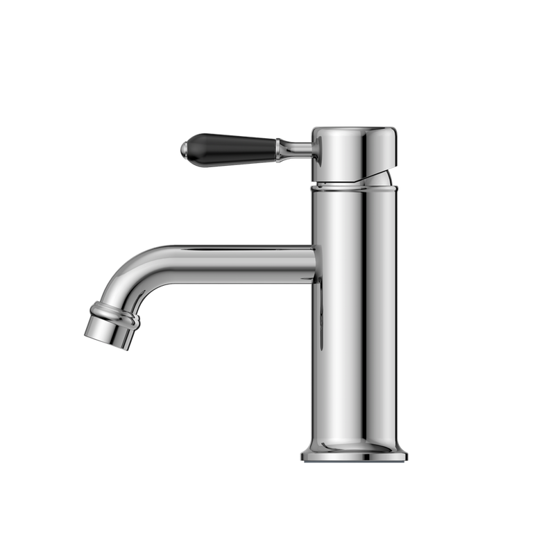 Nero York Straight Basin Mixer With Black Porcelain Lever - Chrome