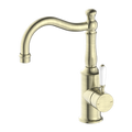 Nero York Basin Mixer Hook Spout With White Porcelain Lever - Aged Brass - NR69210201AB