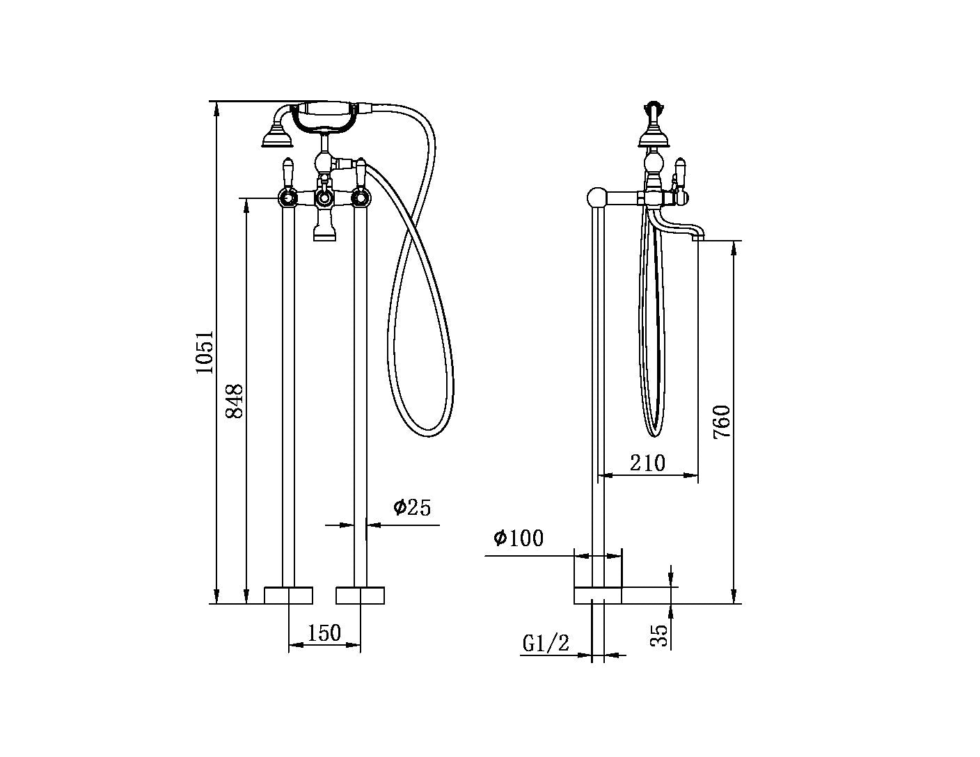 Nero York Freestanding Bath Set With Metal Hand Shower - Matte Black - NR692103a02MB