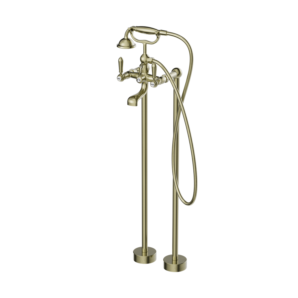 Nero York Freestanding Bath Set With Metal Hand Shower - Aged Brass - NR692103a02AB