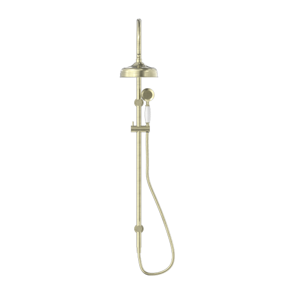 Nero York Twin Shower With White Porcelain Hand Shower - Aged Brass - NR69210501AB