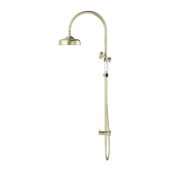 Nero York Twin Shower With White Porcelain Hand Shower - Aged Brass - NR69210501AB