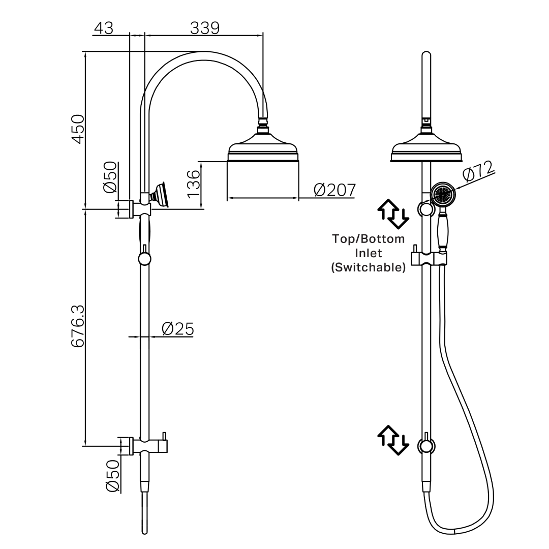 Nero York Twin Shower with Metal Hand Shower - Brushed Nickel - NR69210502BN