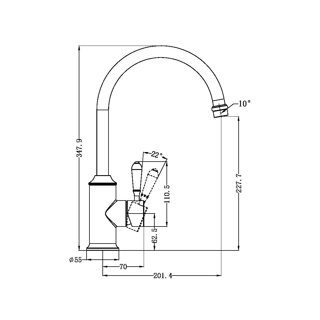 Nero York Kitchen Mixer Gooseneck Spout With White Porcelain Lever - Matte Black - NR69210601MB