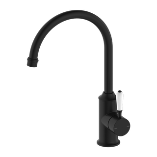 Nero York Kitchen Mixer Gooseneck Spout With White Porcelain Lever - Matte Black - NR69210601MB