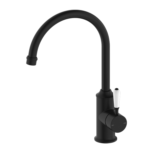 Nero York Kitchen Mixer Gooseneck Spout With White Porcelain Lever - Matte Black - NR69210601MB