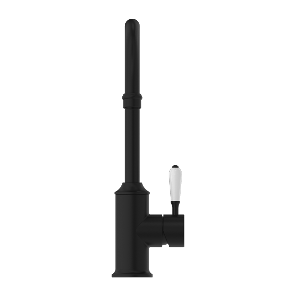 Nero York Kitchen Mixer Gooseneck Spout With White Porcelain Lever - Matte Black - NR69210601MB