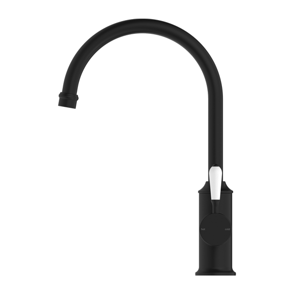 Nero York Kitchen Mixer Gooseneck Spout With White Porcelain Lever - Matte Black - NR69210601MB