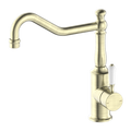 Nero York Kitchen Mixer Hook Spout With White Porcelain Lever - Aged Brass - NR69210701AB