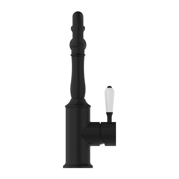 Nero York Kitchen Mixer Hook Spout With White Porcelain Lever - Matte Black - NR69210701MB