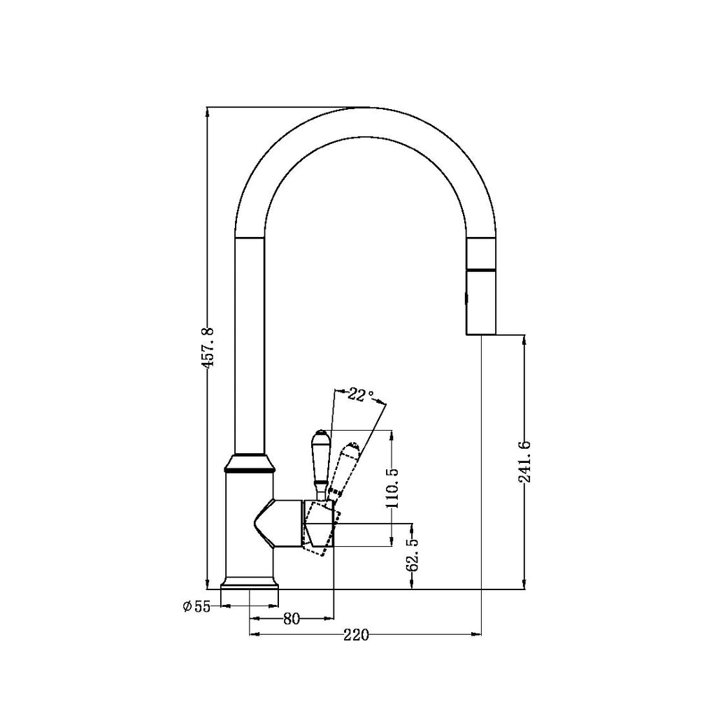 Nero York Pull Out Sink Mixer With Vegie Spray Function With White Porcelain Lever - Matte Black - NR69210801MB