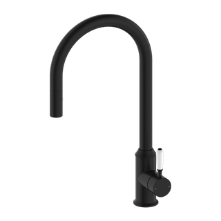 Nero York Pull Out Sink Mixer With Vegie Spray Function With White Porcelain Lever - Matte Black - NR69210801MB