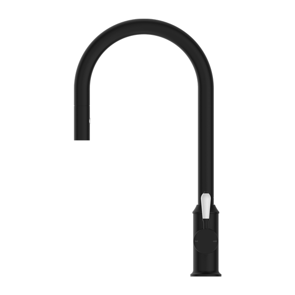 Nero York Pull Out Sink Mixer With Vegie Spray Function With White Porcelain Lever - Matte Black - NR69210801MB